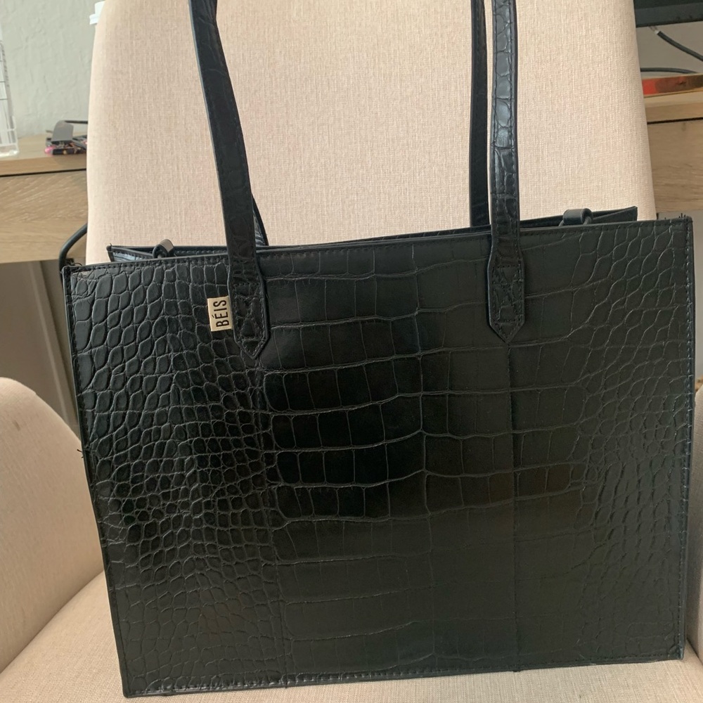 Beis Mini Work Tote in Black Croc